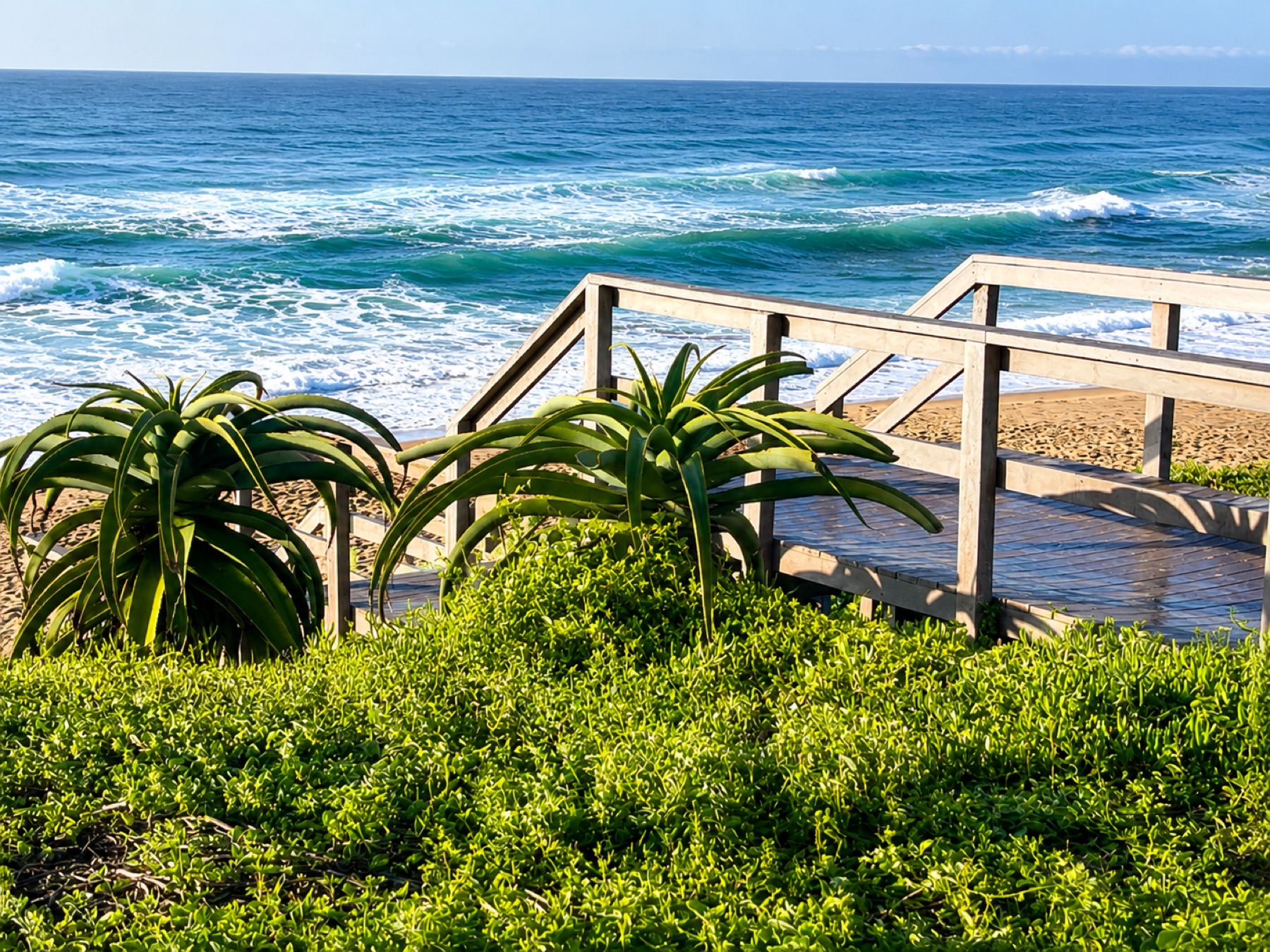 Boardwalk and ocean view near Anstey's Beach